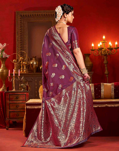 Wine Silk Woven Banarasi Saree