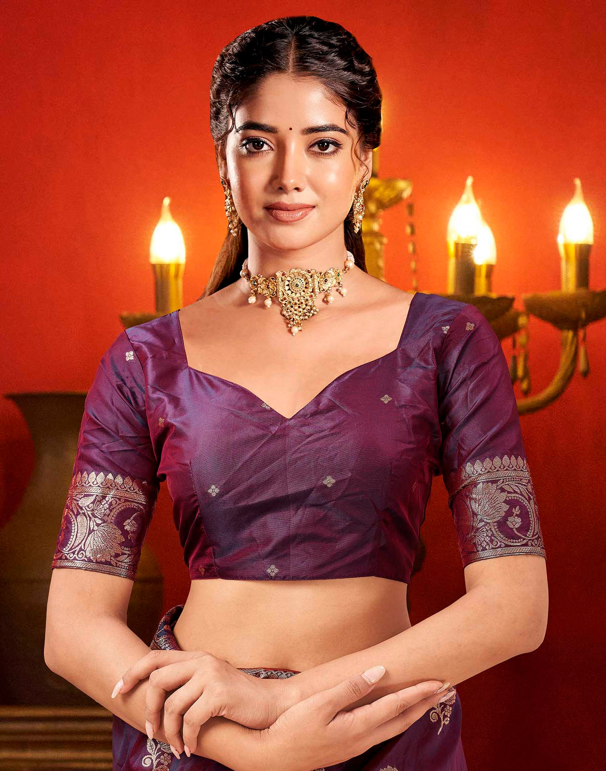 Wine Silk Woven Banarasi Saree