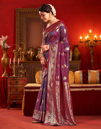 Wine Silk Woven Banarasi Saree