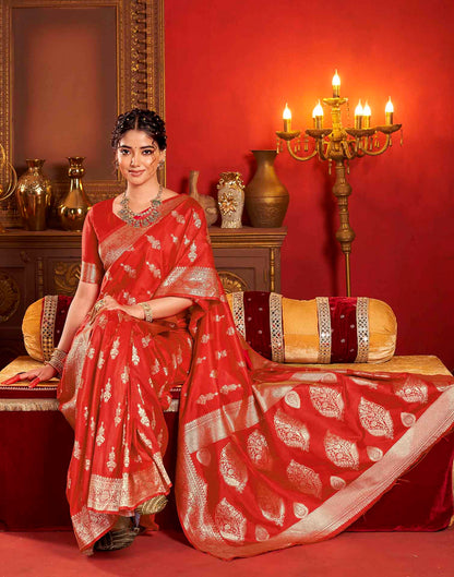 Bright Red Silk Woven Banarasi Saree