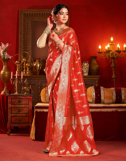 Bright Red Silk Woven Banarasi Saree