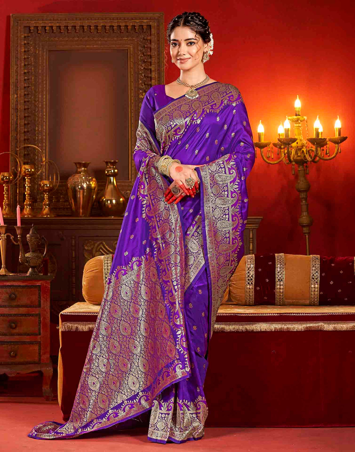 Royal Purple Silk Woven Banarasi Saree