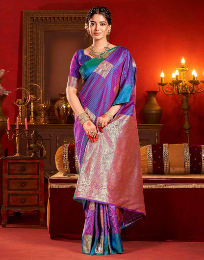 Scarlet Purple Silk Woven Zari Stripe Saree