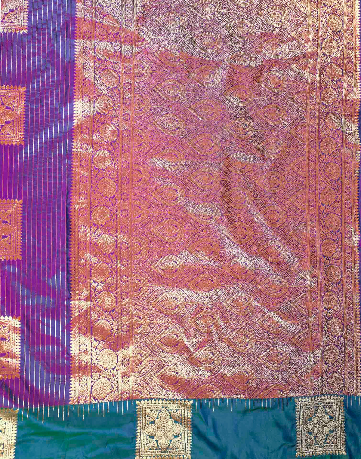 Scarlet Purple Silk Woven Zari Stripe Saree