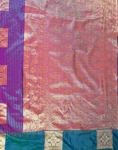 Scarlet Purple Silk Woven Zari Stripe Saree