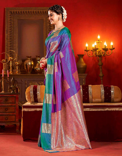 Scarlet Purple Silk Woven Zari Stripe Saree