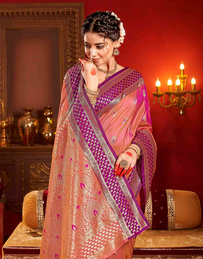 Peach Pink Silk Woven Banarasi Saree