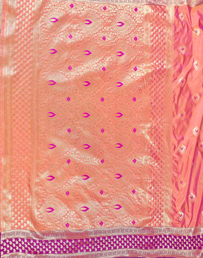 Peach Pink Silk Woven Banarasi Saree