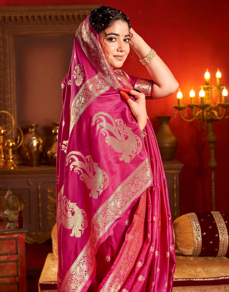 Rani Pink Silk Woven Banarasi Saree