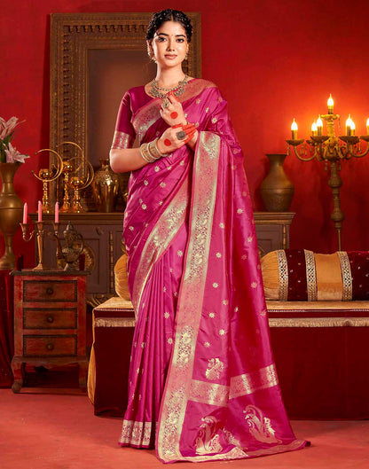 Rani Pink Silk Woven Banarasi Saree