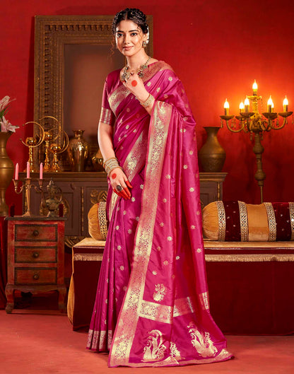 Rani Pink Silk Woven Banarasi Saree