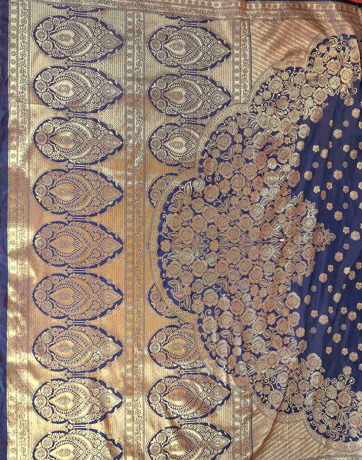 Navy Blue Silk Woven Banarasi Saree