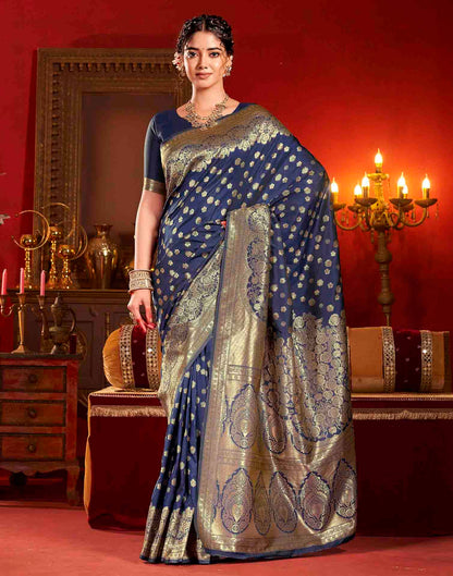 Navy Blue Silk Woven Banarasi Saree