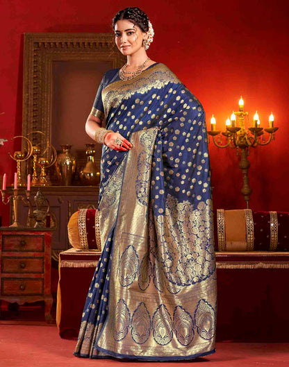 Navy Blue Silk Woven Banarasi Saree