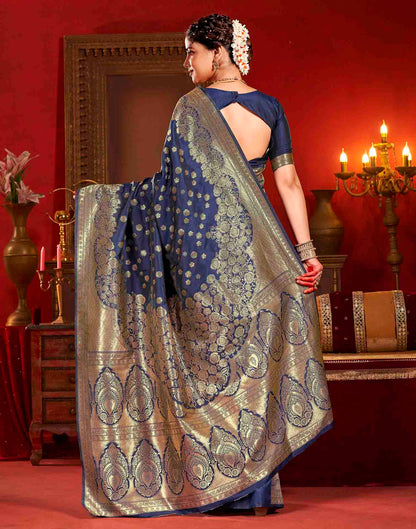 Navy Blue Silk Woven Banarasi Saree