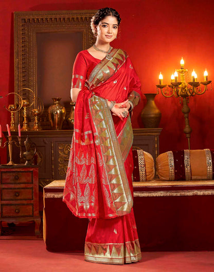 Bright Red Silk Woven Banarasi Saree