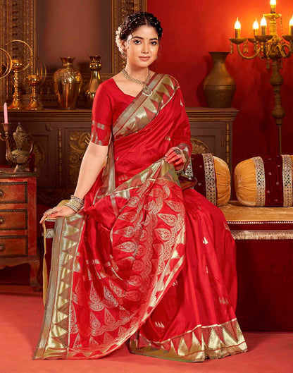 Bright Red Silk Woven Banarasi Saree