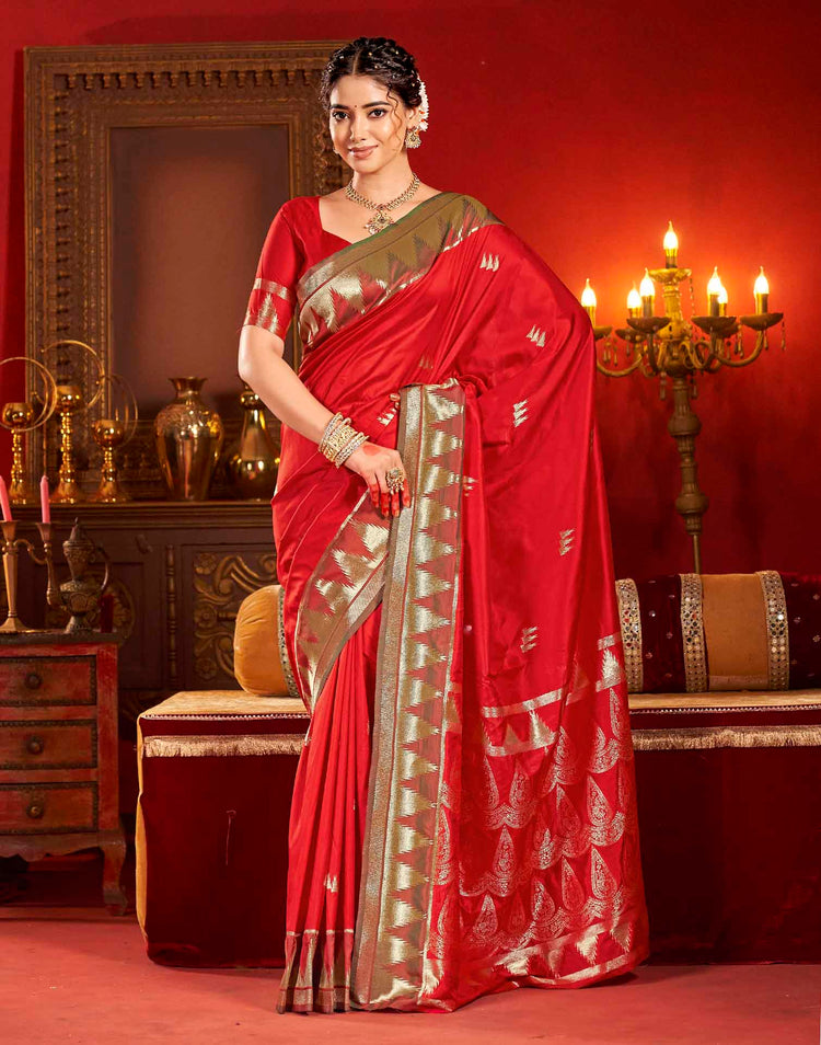 Bright Red Silk Woven Banarasi Saree