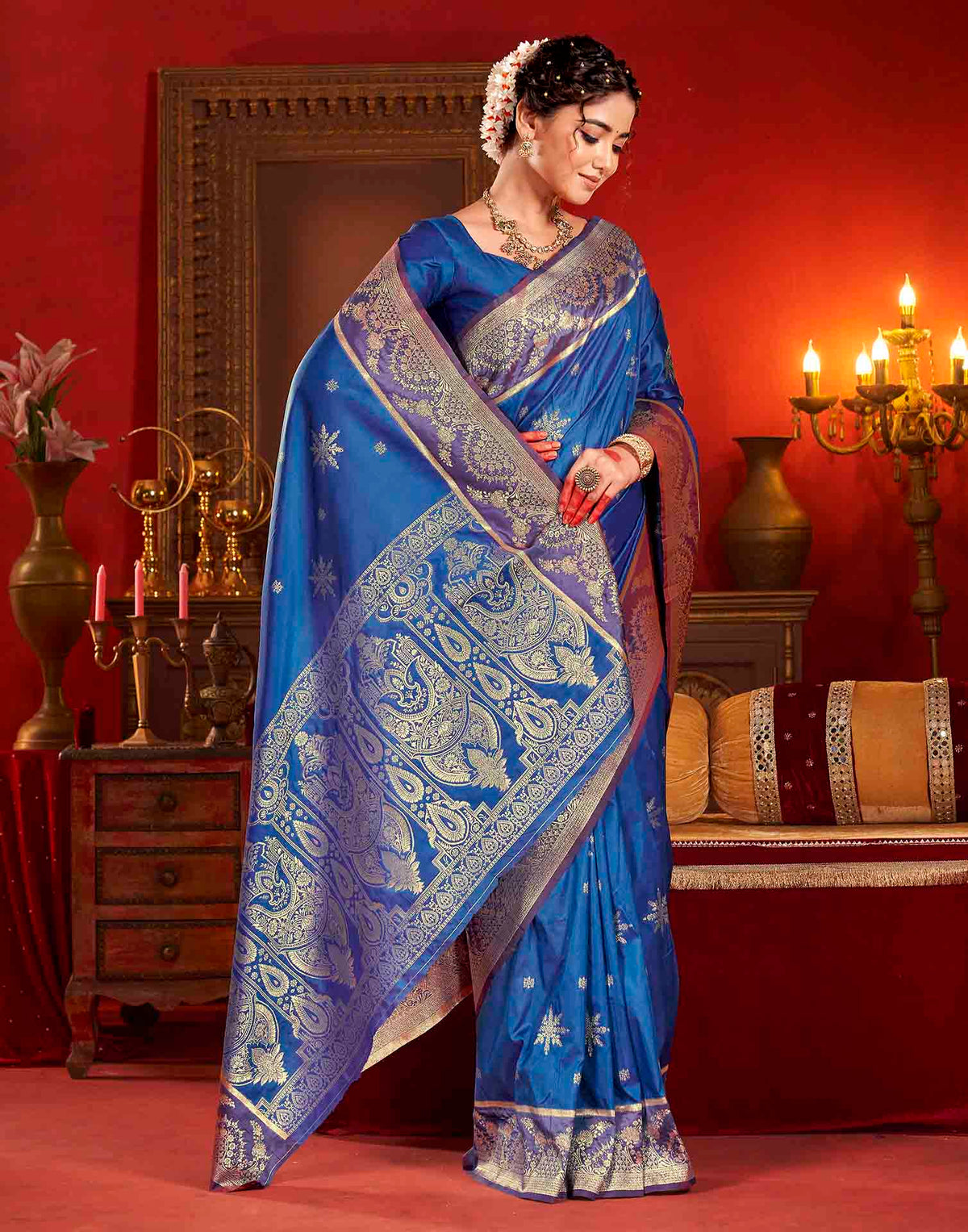 Royal Blue Silk Woven Banarasi Saree