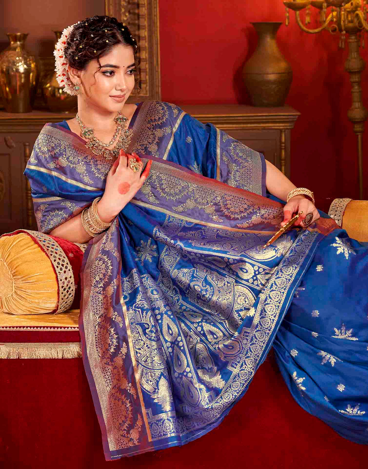 Royal Blue Silk Woven Banarasi Saree