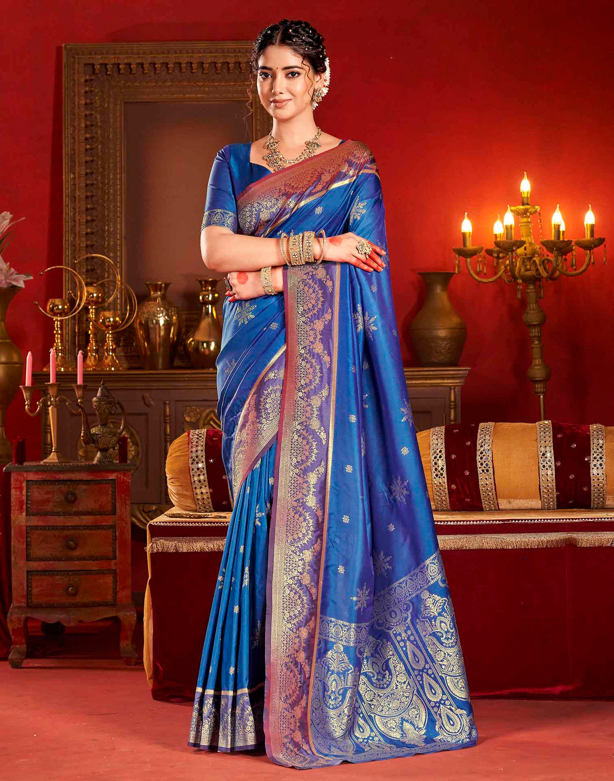 Royal Blue Silk Woven Banarasi Saree