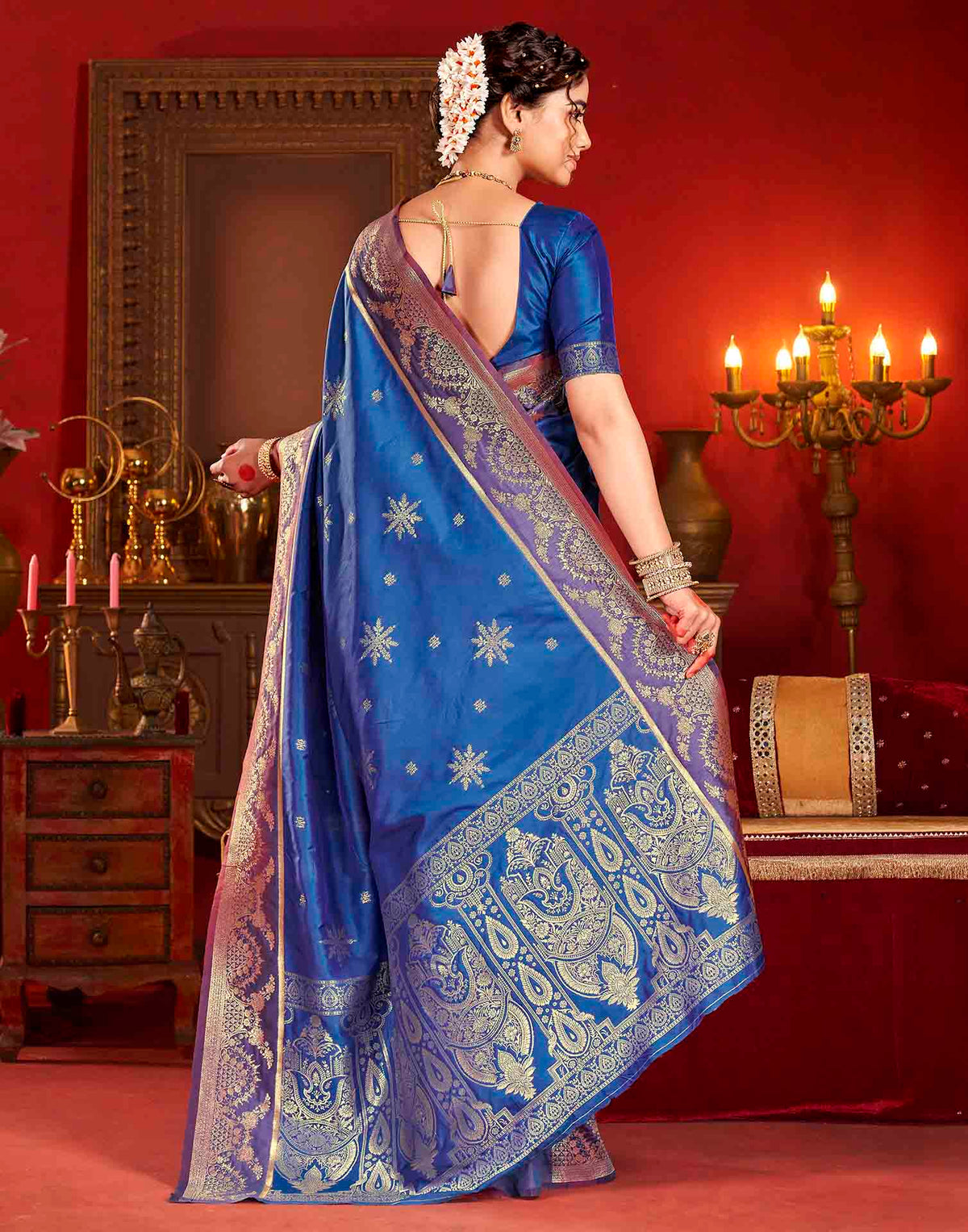 Royal Blue Silk Woven Banarasi Saree