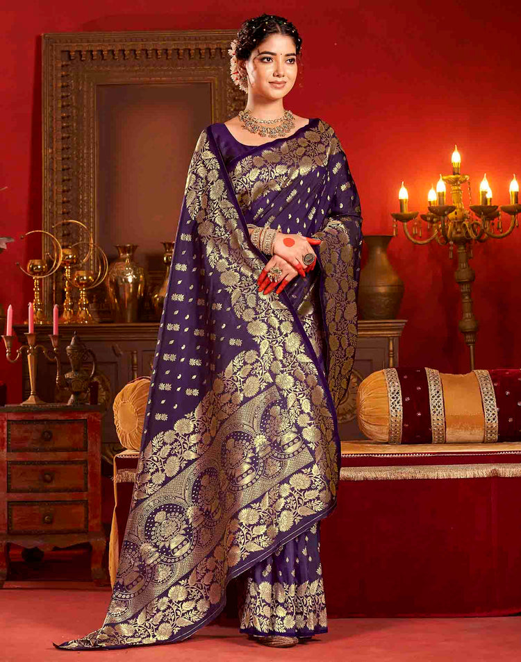 Deep Purple Silk Woven Banarasi Saree