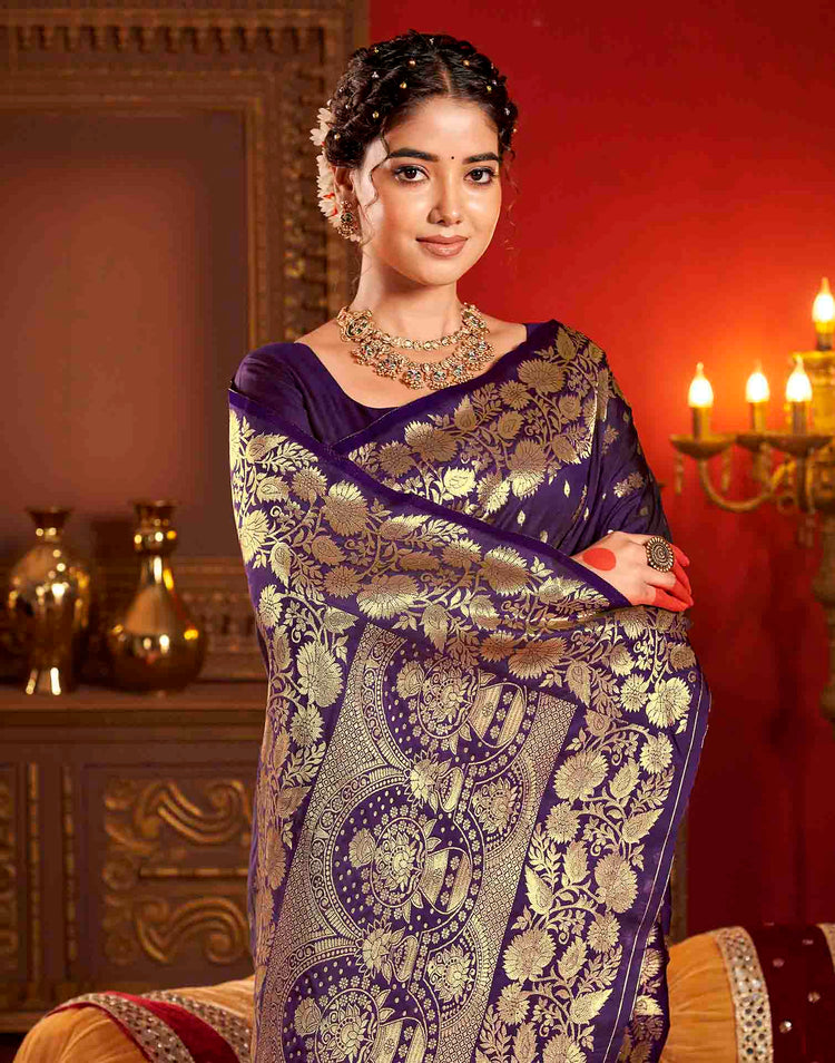 Deep Purple Silk Woven Banarasi Saree