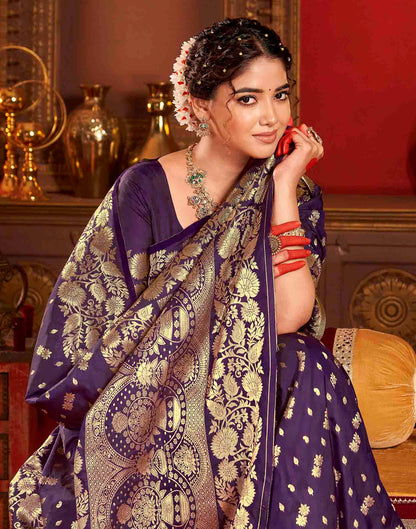 Deep Purple Silk Woven Banarasi Saree