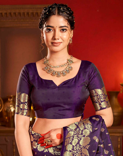 Deep Purple Silk Woven Banarasi Saree