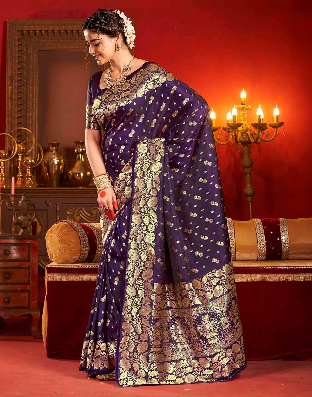 Deep Purple Silk Woven Banarasi Saree