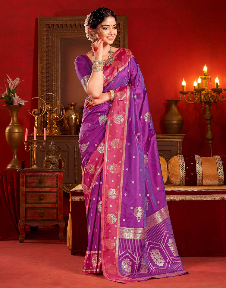 Purple Silk Woven Banarasi Saree