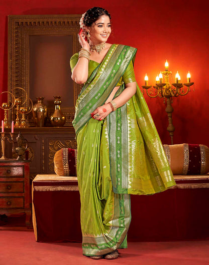 Parrot Green Silk Woven Banarasi Saree