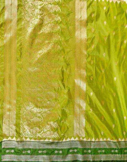 Parrot Green Silk Woven Banarasi Saree