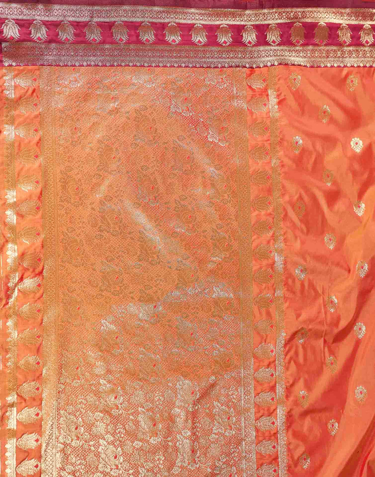 Peach Orange Silk Woven Banarasi Saree
