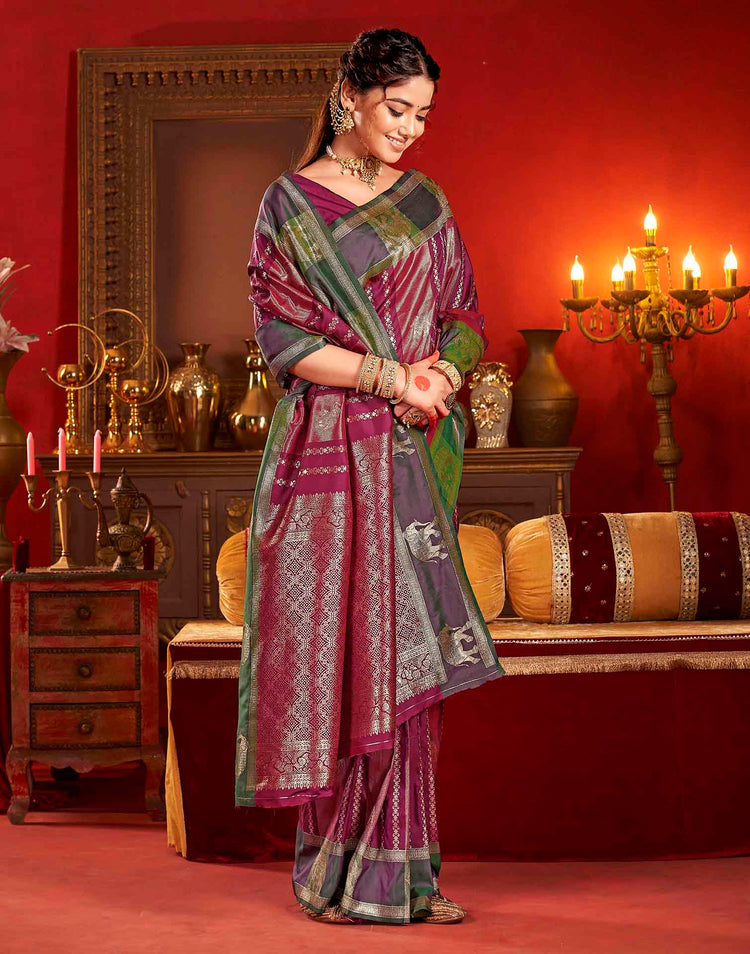 Wine Silk Woven Banarasi Saree