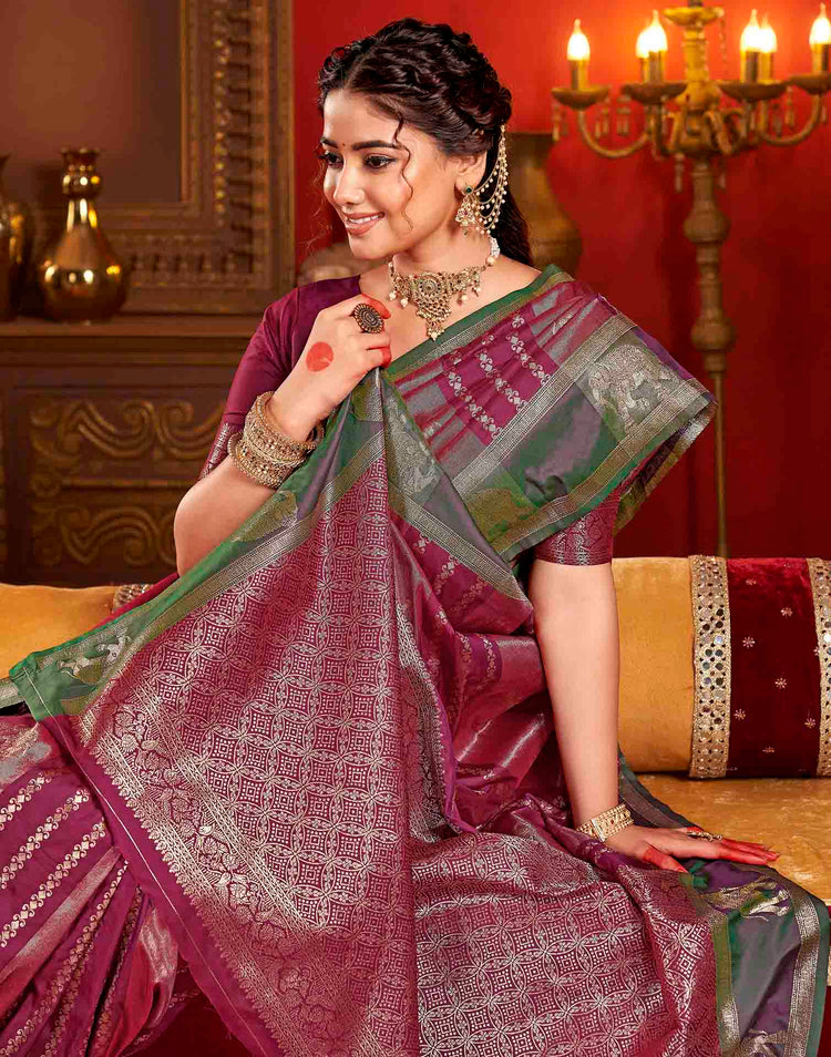 Wine Silk Woven Banarasi Saree