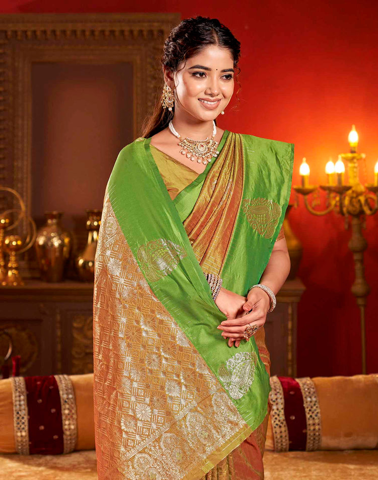 Mustard Golden Yellow Silk Woven Zari Stripe Saree