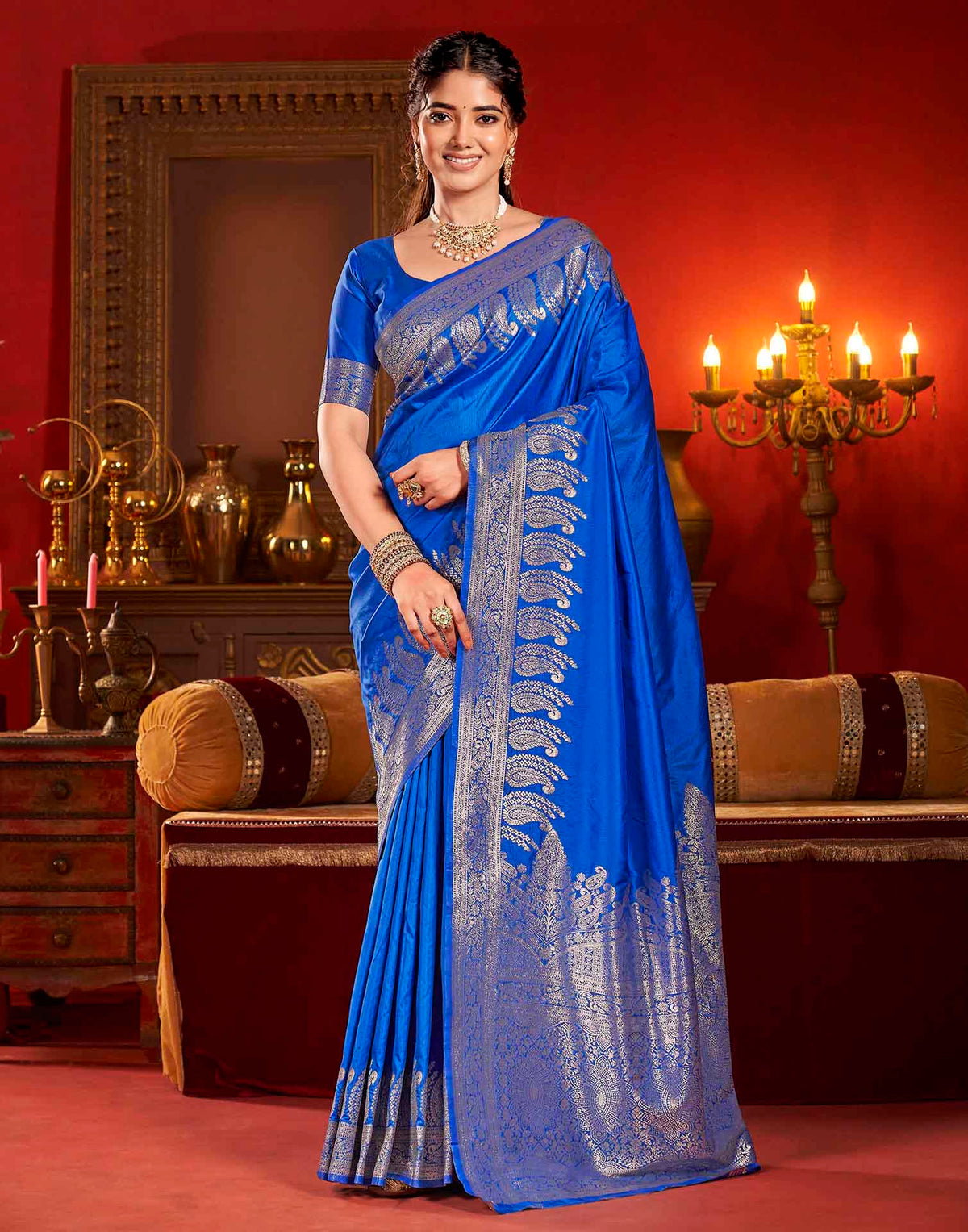 Royal Blue Silk Woven Banarasi Saree