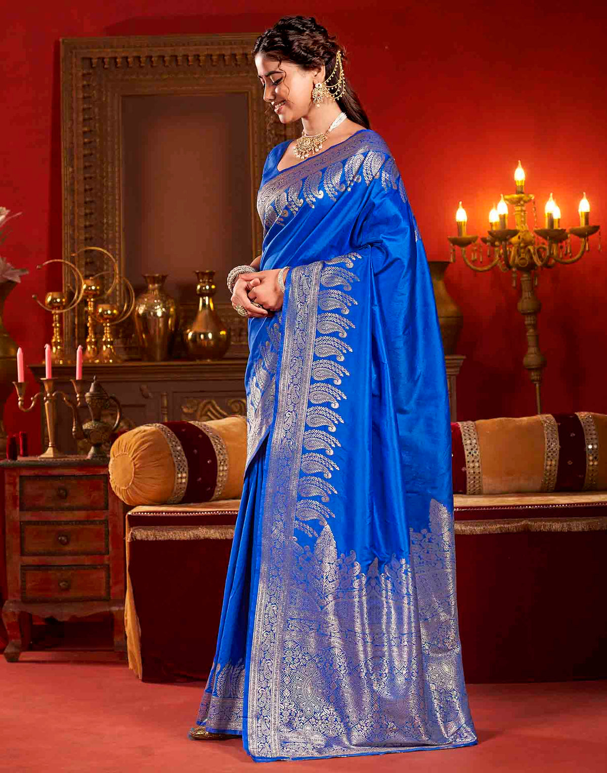 Royal Blue Silk Woven Banarasi Saree