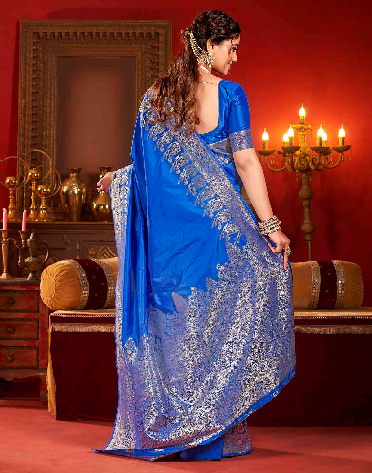 Royal Blue Silk Woven Banarasi Saree