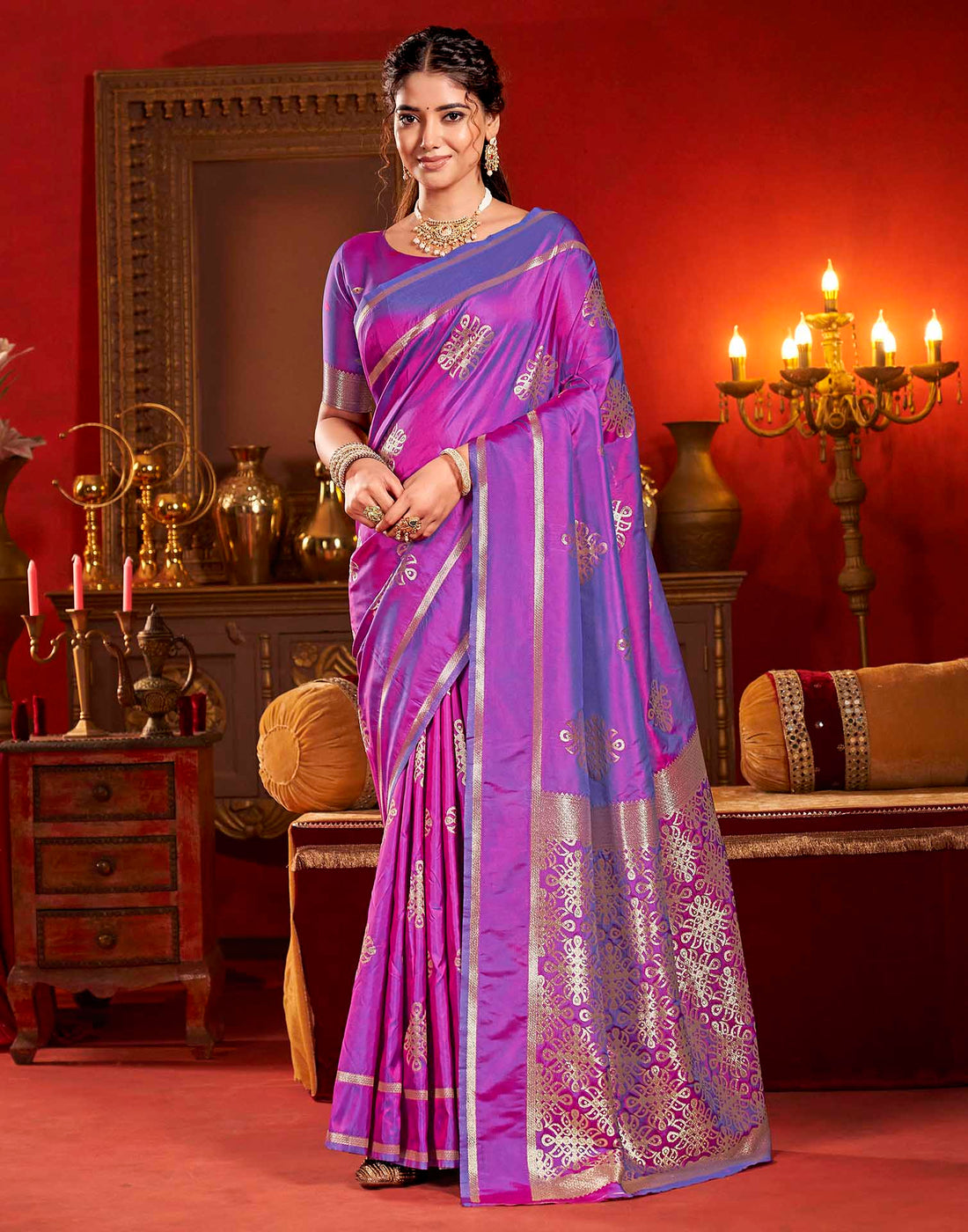 Purple Silk Woven Woven Saree