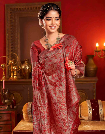 Deep Red Silk Woven Banarasi Saree