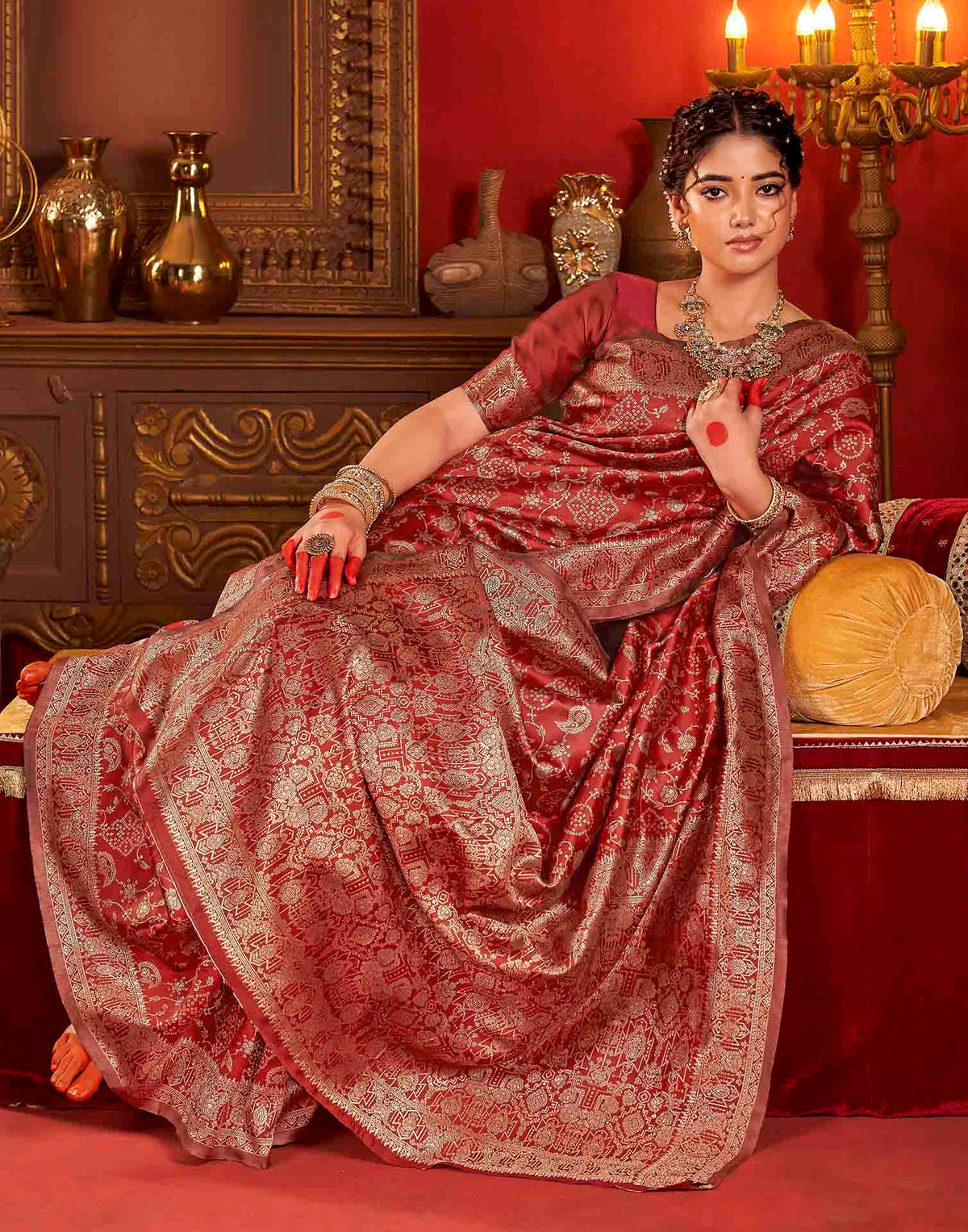 Deep Red Silk Woven Banarasi Saree