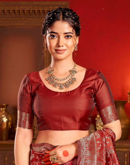 Deep Red Silk Woven Banarasi Saree