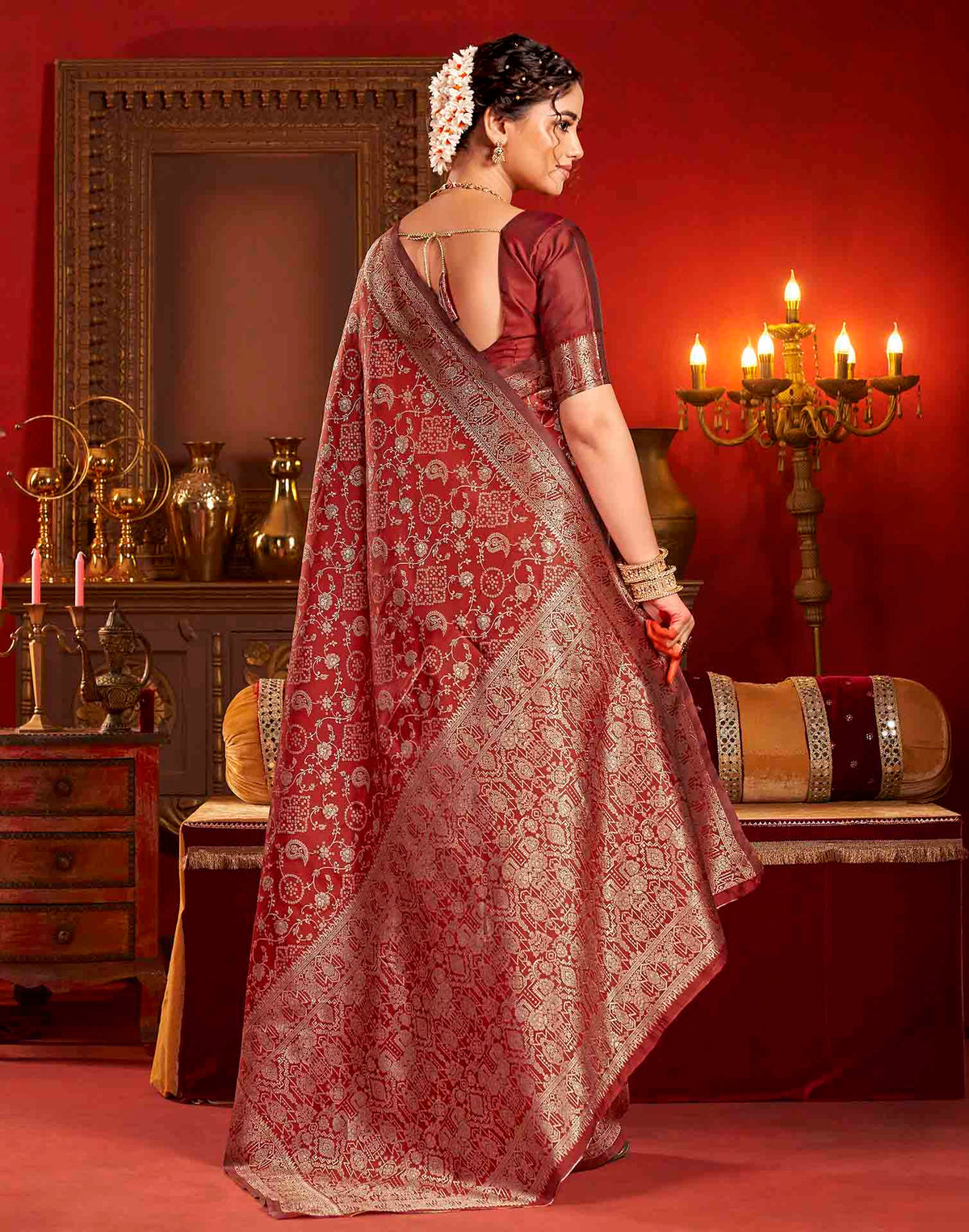 Deep Red Silk Woven Banarasi Saree