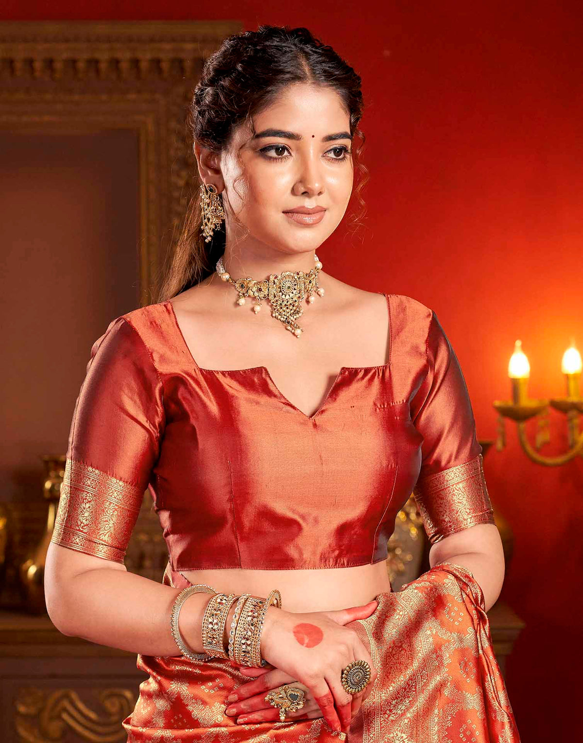 Bright Red Silk Woven Banarasi Saree
