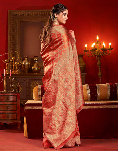 Bright Red Silk Woven Banarasi Saree