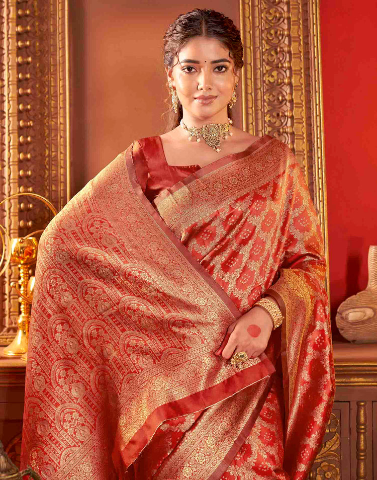 Bright Red Silk Woven Banarasi Saree