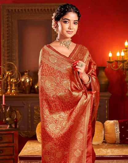 Vermilion Red Silk Woven Banarasi Saree